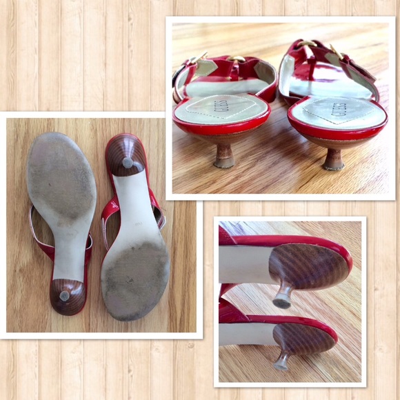 Guess Kitten Heel Red Patent Leather Sandals w/ Buckles Sz9.5 - Picture 6 of 7